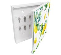 Tulup Organisateur Clef 30x30 cm | Blanc | Porte Droite | Fixation Murale | Citrons Aquarelle | Panneau Avant en Verre | en Métal | Chevilles Incluses | Decorative | pour Rangement de Clefs