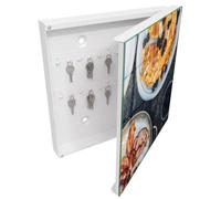 Tulup Organisateur Clef 30x30 cm | Blanc | Porte Droite | Fixation Murale | Petit-Déjeuner Fait Maison | pour Rangement de Clefs | Chevilles Incluses | en Métal | Panneau Avant en Verre | Decorative