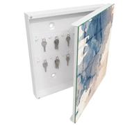 Tulup Organisateur Clef 30x30 cm | Blanc | Porte Droite | Fixation Murale | Taches À L'Aquarelle | Panneau Avant en Verre | pour Rangement de Clefs | Chevilles Incluses | Decorative | en Métal
