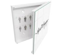Tulup Organisateur Clef 30x30 cm | Blanc | Porte Droite | Fixation Murale | Voyage Du Cœur | pour Rangement de Clefs | en Métal | Panneau Avant en Verre | Decorative | Chevilles Incluses