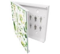 Tulup Organisateur Clef 30x30 cm | Blanc | Porte Gauche | Fixation Murale | Aquarelle De Plantes | en Métal | pour Rangement de Clefs | Decorative | Panneau Avant en Verre | Chevilles Incluses