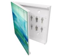 Tulup Organisateur Clef 30x30 cm | Blanc | Porte Gauche | Fixation Murale | Bleu Aquarelle | Chevilles Incluses | pour Rangement de Clefs | Panneau Avant en Verre | en Métal | Decorative