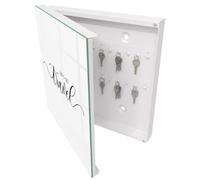 Tulup Organisateur Clef 30x30 cm | Blanc | Porte Gauche | Fixation Murale | Voyage De Rêve | en Métal | Chevilles Incluses | pour Rangement de Clefs | Panneau Avant en Verre | Decorative