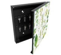 Tulup Organisateur Clef 30x30 cm | Noir | Porte Droite | Fixation Murale | Aquarelle De Plantes | en Métal | pour Rangement de Clefs | Decorative | Panneau Avant en Verre | Chevilles Incluses