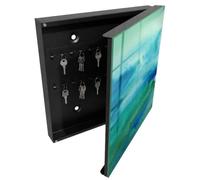 Tulup Organisateur Clef 30x30 cm | Noir | Porte Droite | Fixation Murale | Bleu Aquarelle | Chevilles Incluses | pour Rangement de Clefs | Panneau Avant en Verre | en Métal | Decorative