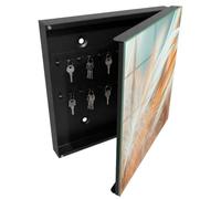 Tulup Organisateur Clef 30x30 cm | Noir | Porte Droite | Fixation Murale | Plumes Pastel | Chevilles Incluses | pour Rangement de Clefs | Panneau Avant en Verre | Decorative | en Métal