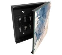 Tulup Organisateur Clef 30x30 cm | Noir | Porte Droite | Fixation Murale | Taches À L'Aquarelle | Panneau Avant en Verre | pour Rangement de Clefs | Chevilles Incluses | Decorative | en Métal