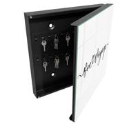 Tulup Organisateur Clef 30x30 cm | Noir | Porte Droite | Fixation Murale | Voyage Du Cœur | pour Rangement de Clefs | en Métal | Panneau Avant en Verre | Decorative | Chevilles Incluses