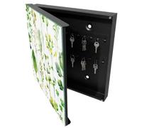 Tulup Organisateur Clef 30x30 cm | Noir | Porte Gauche | Fixation Murale | Aquarelle De Plantes | en Métal | pour Rangement de Clefs | Decorative | Panneau Avant en Verre | Chevilles Incluses