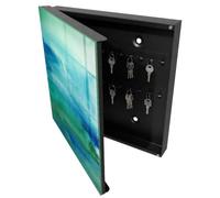 Tulup Organisateur Clef 30x30 cm | Noir | Porte Gauche | Fixation Murale | Bleu Aquarelle | Chevilles Incluses | pour Rangement de Clefs | Panneau Avant en Verre | en Métal | Decorative