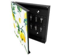 Tulup Organisateur Clef 30x30 cm | Noir | Porte Gauche | Fixation Murale | Citrons Aquarelle | Panneau Avant en Verre | en Métal | Chevilles Incluses | Decorative | pour Rangement de Clefs