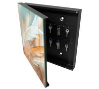 Tulup Organisateur Clef 30x30 cm | Noir | Porte Gauche | Fixation Murale | Plumes Pastel | Chevilles Incluses | pour Rangement de Clefs | Panneau Avant en Verre | Decorative | en Métal