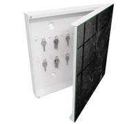 Tulup Porte-clés Mural 30x30 cm | Blanc | Porte Droite | Fixation Murale | Abstraction Du Marbre | Decorative | Panneau Avant en Verre | pour Rangement de Clefs | Chevilles Incluses | en Métal
