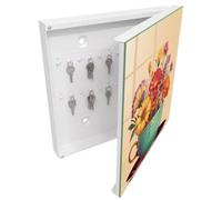Tulup Porte-clés Mural 30x30 cm | Blanc | Porte Droite | Fixation Murale | Coupe De Fleurs | Panneau Avant en Verre | Chevilles Incluses | en Métal | pour Rangement de Clefs | Decorative