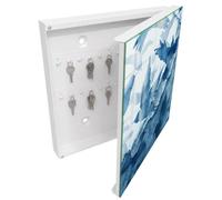 Tulup Porte-clés Mural 30x30 cm | Blanc | Porte Droite | Fixation Murale | Oiseaux À L'Aquarelle | pour Rangement de Clefs | en Métal | Panneau Avant en Verre | Chevilles Incluses | Decorative