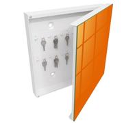 Tulup Porte-clés Mural 30x30 cm | Blanc | Porte Droite | Fixation Murale | Orange Fort | Panneau Avant en Verre | en Métal | Decorative | pour Rangement de Clefs | Chevilles Incluses