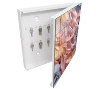Tulup Porte-clés Mural 30x30 cm | Blanc | Porte Droite | Fixation Murale | Plumes Pastel | Chevilles Incluses | Panneau Avant en Verre | Decorative | en Métal | pour Rangement de Clefs