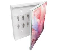 Tulup Porte-clés Mural 30x30 cm | Blanc | Porte Droite | Fixation Murale | Plumes Pastel | Panneau Avant en Verre | Chevilles Incluses | pour Rangement de Clefs | en Métal | Decorative