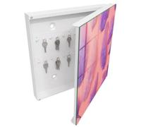 Tulup Porte-clés Mural 30x30 cm | Blanc | Porte Droite | Fixation Murale | Plumes Violettes | en Métal | pour Rangement de Clefs | Decorative | Panneau Avant en Verre | Chevilles Incluses
