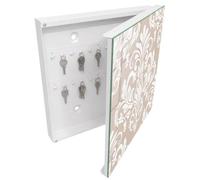 Tulup Porte-clés Mural 30x30 cm | Blanc | Porte Droite | Fixation Murale | Symétrie Élégante | en Métal | pour Rangement de Clefs | Decorative | Panneau Avant en Verre | Chevilles Incluses