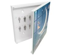 Tulup Porte-clés Mural 30x30 cm | Blanc | Porte Droite | Fixation Murale | Voyage Céleste | Chevilles Incluses | en Métal | Panneau Avant en Verre | pour Rangement de Clefs | Decorative
