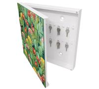 Tulup Porte-clés Mural 30x30 cm | Blanc | Porte Gauche | Fixation Murale | Jardin Coloré | pour Rangement de Clefs | Panneau Avant en Verre | Decorative | Chevilles Incluses | en Métal