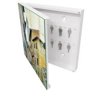 Tulup Porte-clés Mural 30x30 cm | Blanc | Porte Gauche | Fixation Murale | Rue Méditerranée | Chevilles Incluses | pour Rangement de Clefs | Decorative | en Métal | Panneau Avant en Verre