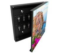 Tulup Porte-clés Mural 30x30 cm | Noir | Porte Droite | Fixation Murale | Baie Colorée | Chevilles Incluses | Decorative | Panneau Avant en Verre | en Métal | pour Rangement de Clefs