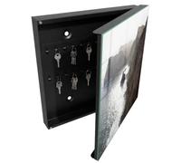 Tulup Porte-clés Mural 30x30 cm | Noir | Porte Droite | Fixation Murale | Falaises Océaniques | pour Rangement de Clefs | Chevilles Incluses | Panneau Avant en Verre | Decorative | en Métal