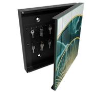 Tulup Porte-clés Mural 30x30 cm | Noir | Porte Droite | Fixation Murale | Harmonie Dorée | Panneau Avant en Verre | pour Rangement de Clefs | Decorative | en Métal | Chevilles Incluses