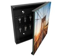 Tulup Porte-clés Mural 30x30 cm | Noir | Porte Droite | Fixation Murale | Le Soleil Couchant | en Métal | pour Rangement de Clefs | Chevilles Incluses | Panneau Avant en Verre | Decorative