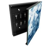 Tulup Porte-clés Mural 30x30 cm | Noir | Porte Droite | Fixation Murale | Oiseaux À L'Aquarelle | pour Rangement de Clefs | en Métal | Panneau Avant en Verre | Chevilles Incluses | Decorative