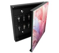 Tulup Porte-clés Mural 30x30 cm | Noir | Porte Droite | Fixation Murale | Plumes Pastel | Panneau Avant en Verre | Chevilles Incluses | pour Rangement de Clefs | en Métal | Decorative
