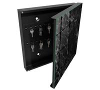 Tulup Porte-clés Mural 30x30 cm | Noir | Porte Droite | Fixation Murale | Profondeur Du Marbre | pour Rangement de Clefs | Chevilles Incluses | en Métal | Decorative | Panneau Avant en Verre