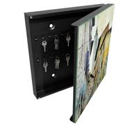 Tulup Porte-clés Mural 30x30 cm | Noir | Porte Droite | Fixation Murale | Rue Méditerranée | Chevilles Incluses | pour Rangement de Clefs | Decorative | en Métal | Panneau Avant en Verre