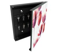 Tulup Porte-clés Mural 30x30 cm | Noir | Porte Droite | Fixation Murale | Tulipes Aquarelle | Chevilles Incluses | pour Rangement de Clefs | Panneau Avant en Verre | en Métal | Decorative