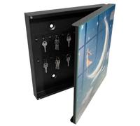 Tulup Porte-clés Mural 30x30 cm | Noir | Porte Droite | Fixation Murale | Voyage Céleste | Chevilles Incluses | en Métal | Panneau Avant en Verre | pour Rangement de Clefs | Decorative