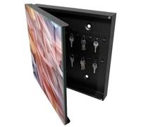 Tulup Porte-clés Mural 30x30 cm | Noir | Porte Gauche | Fixation Murale | Plumes Pastel | Chevilles Incluses | Panneau Avant en Verre | Decorative | en Métal | pour Rangement de Clefs