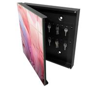 Tulup Porte-clés Mural 30x30 cm | Noir | Porte Gauche | Fixation Murale | Plumes Pastel | Panneau Avant en Verre | Chevilles Incluses | pour Rangement de Clefs | en Métal | Decorative