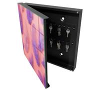 Tulup Porte-clés Mural 30x30 cm | Noir | Porte Gauche | Fixation Murale | Plumes Violettes | en Métal | pour Rangement de Clefs | Decorative | Panneau Avant en Verre | Chevilles Incluses