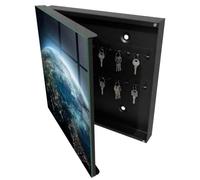 Tulup Porte-clés Mural 30x30 cm | Noir | Porte Gauche | Fixation Murale | Terre De La Nuit | Decorative | Panneau Avant en Verre | en Métal | pour Rangement de Clefs | Chevilles Incluses