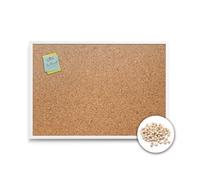 Tulup Tableau en Liège 70x50 cm Avec Punaises Tableau d'affichage pour Bureau, Salle de Classe ou Maison Avec Cadre Blanc en Plastique d'organisation Tableau Mémo de Présentation