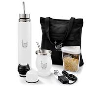 TUMA TU MATE Kit complet Yerba Mate, bouteille isotherme AutoMate à double bouchon, tasse et bombilla, 750 ml double paroi en acier inoxydable, sac en toile, récipient Yerbero et chauffage de voiture