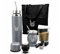 TUMA TU MATE Kit complet Yerba Mate, bouteille isotherme AutoMate à double bouchon, tasse et bombilla, 750 ml double paroi en acier inoxydable, sac en toile, récipient Yerbero et chauffage de voiture