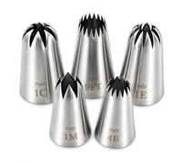 Tumenque Lot de 5 douilles de glaçage en acier inoxydable sans couture #9FT 1C 1E 1M 4B, grande douille en forme d'étoile, outils de décoration de gâteaux pour boulanger