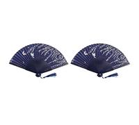Tuminfar 2X Eventail en Dentelle en Bambou Pliable A Motif de Fonce et Fleur Blanche
