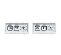 Tuminfar 2X Réveil Mécanique Nouveauté Horloge à Rabat Horloge Numérique de Bureau avec Calendrier Horloge Décor à Décor Rétro, Blanc
