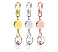 Tuminfar 3 Pièces de Porte-Badge Rétractable, Doré, Argenté et Or Rose, Chaîne Porte-Clés Rétractable Robuste avec Mousqueton, Clip de Ceinture, Support de Badge D'Identification.