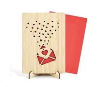 TUMYBCC Carte Anniversaire en Bois avec Support, 17x12cm Carte de Mariage, Cadeau Romantique pour Homme et Femme, Déco de Table Originale pour Couple, Saint-Valentin, Noël (Transmettre l'amour)