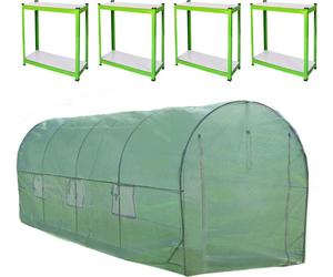 Tunnel en plastique avec bâche et étagères - Serre - Serre de culture - Serre à tomates - Serre de jardin - Tunnel en plastique 25 mm - 6 m x 3 m